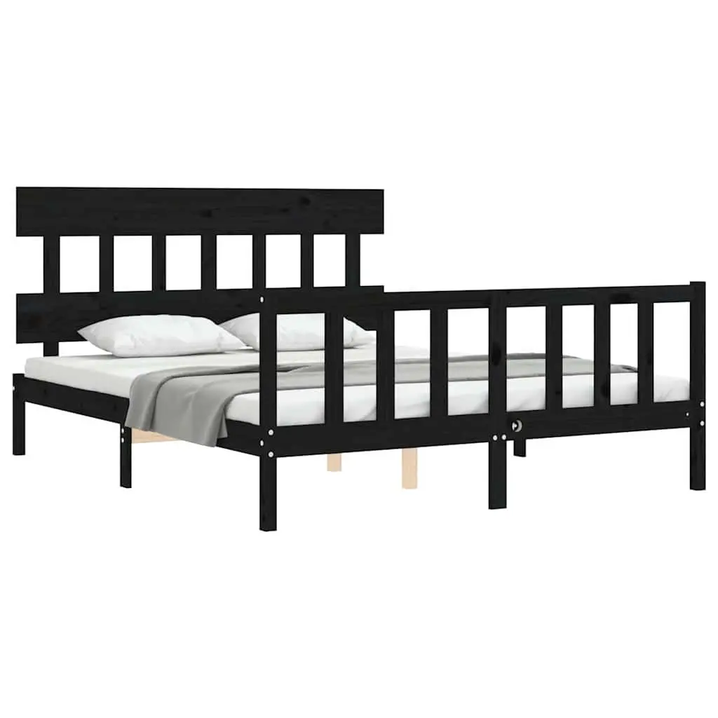 Black Bed Frame Solid Pine Wood 150x200cm with Headboard and Footboard