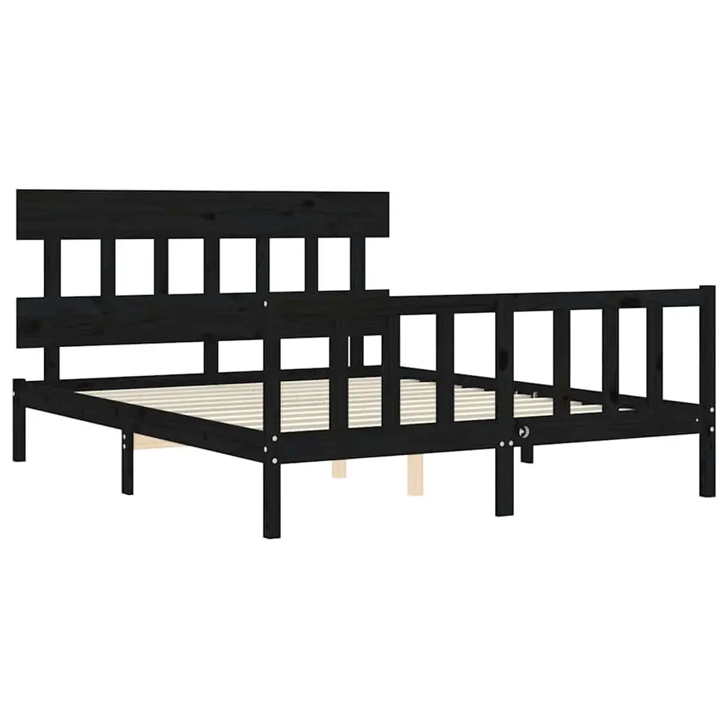 Black Bed Frame Solid Pine Wood 150x200cm with Headboard and Footboard