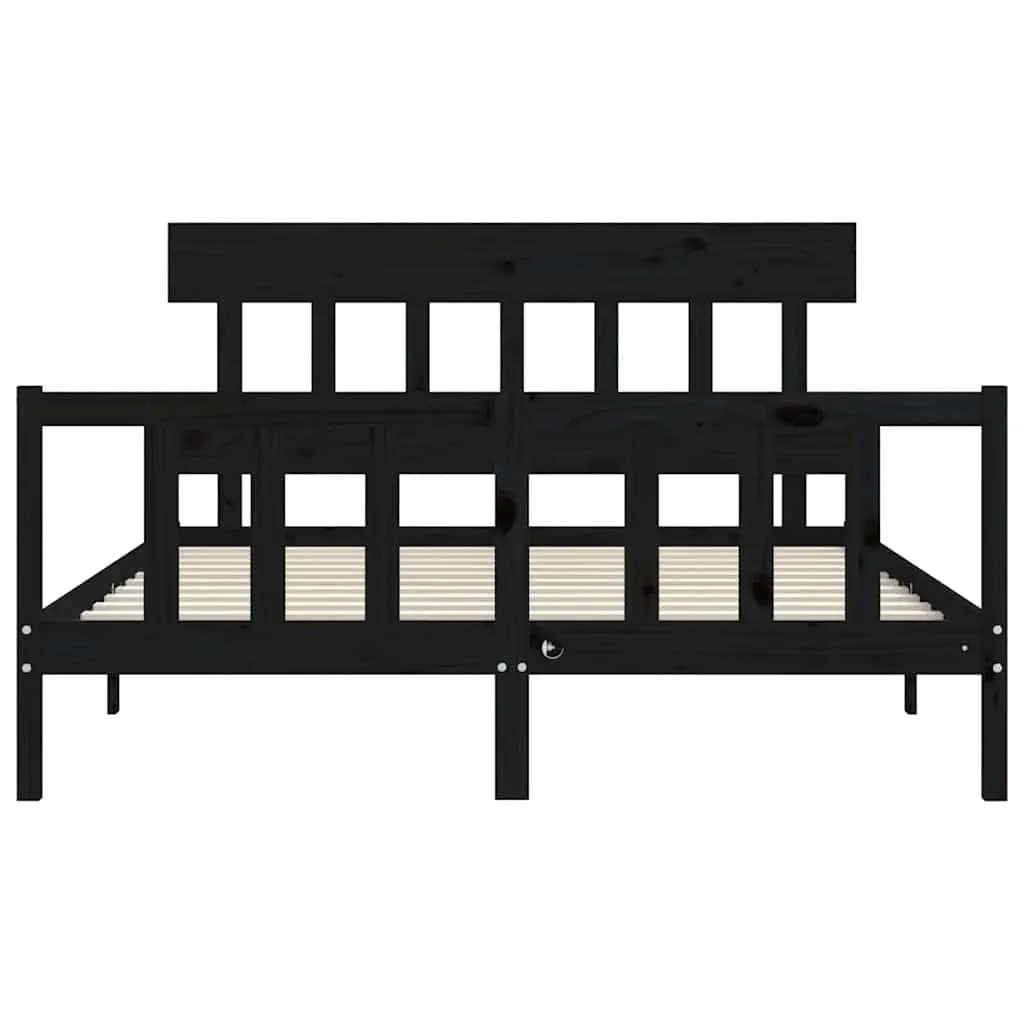 Black Bed Frame Solid Pine Wood 150x200cm with Headboard and Footboard