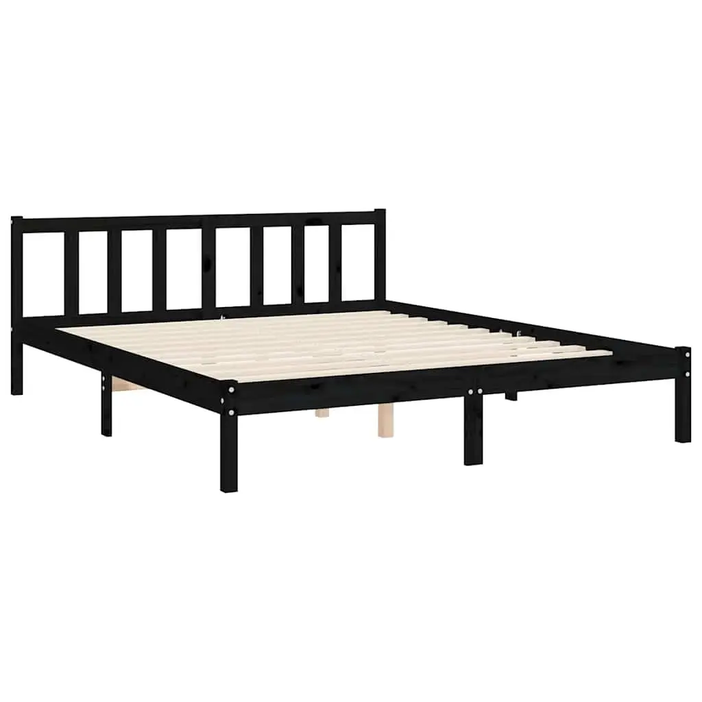 Black Bed Frame Solid Pine Wood 150x200cm with Headboard and Footboard