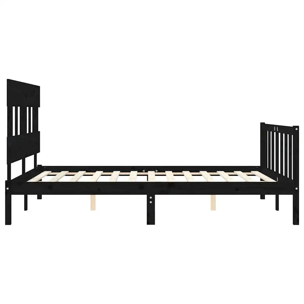 Black Bed Frame Solid Pine Wood 150x200cm with Headboard and Footboard