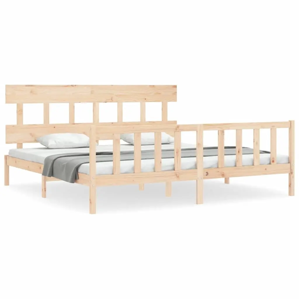King Bed Frame 183x203 cm Solid Pine Wood Wooden Bedroom Furniture Slats