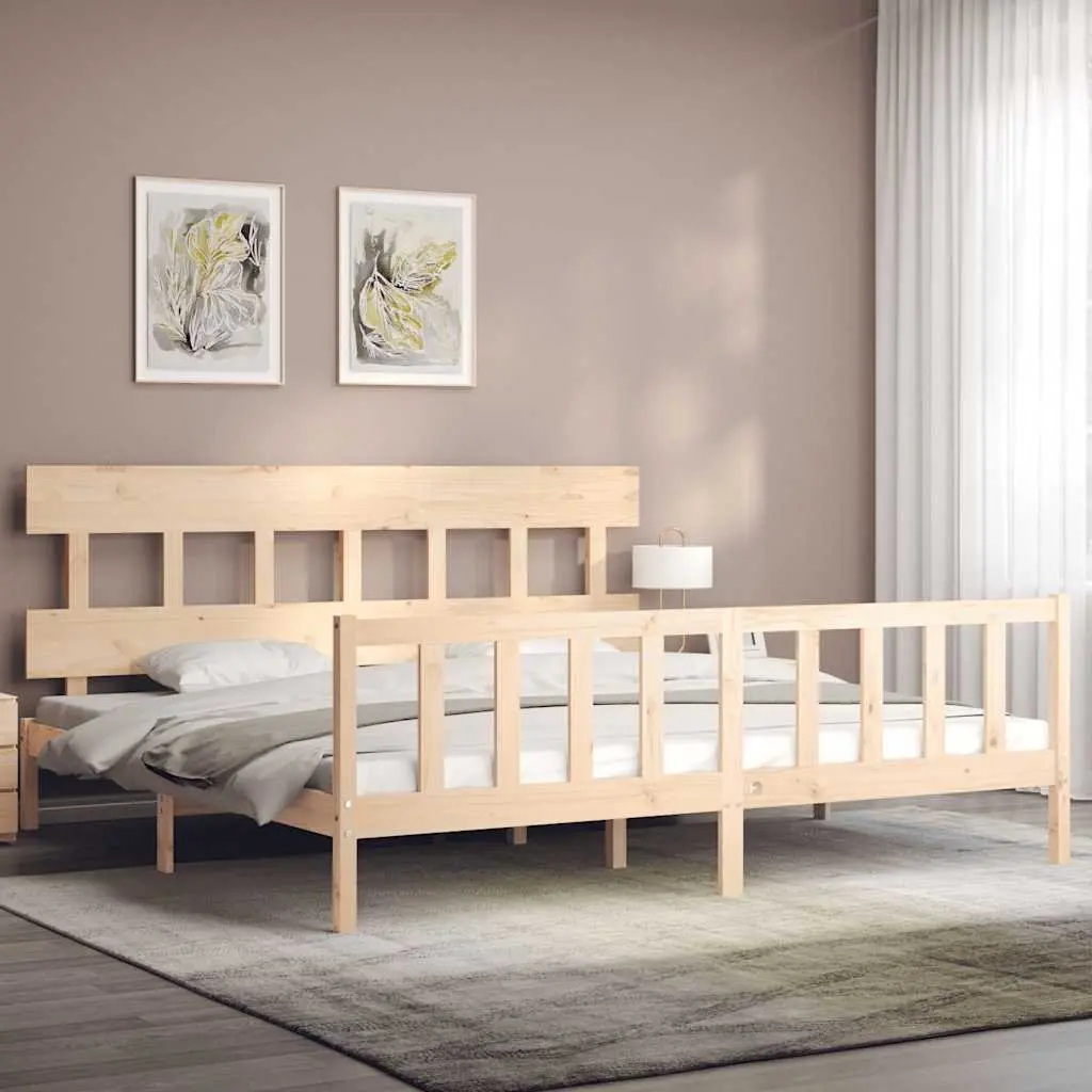 King Bed Frame 183x203 cm Solid Pine Wood Wooden Bedroom Furniture Slats