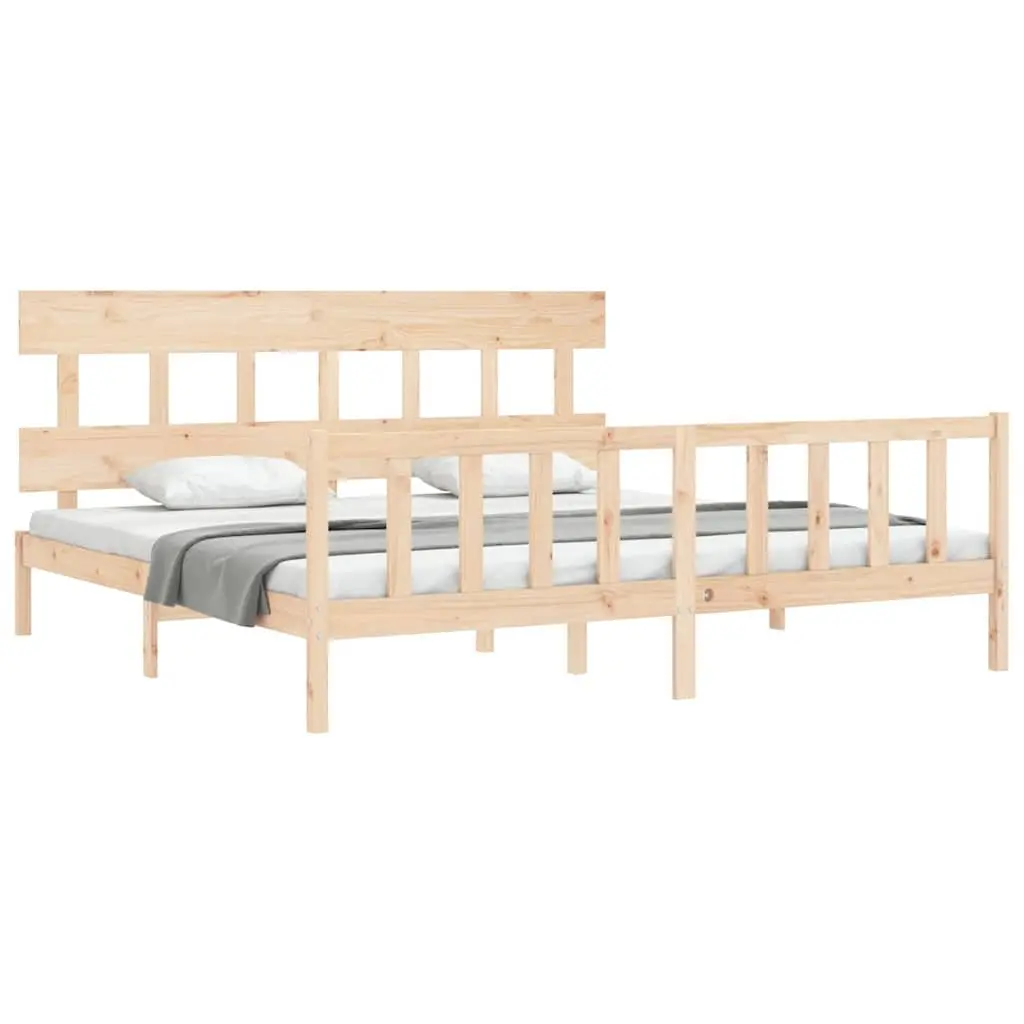 King Bed Frame 183x203 cm Solid Pine Wood Wooden Bedroom Furniture Slats