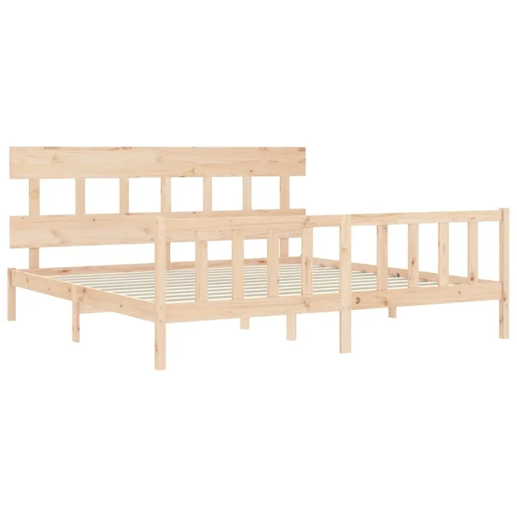King Bed Frame 183x203 cm Solid Pine Wood Wooden Bedroom Furniture Slats