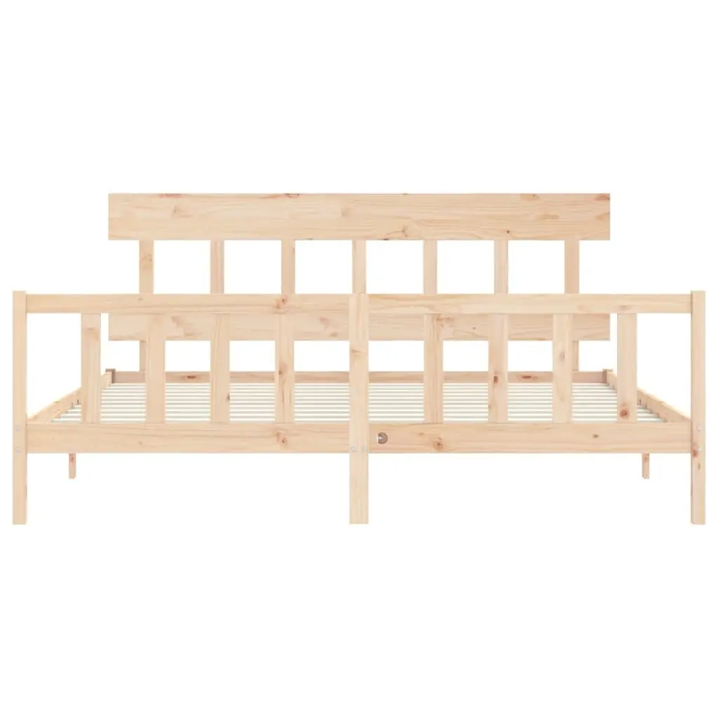King Bed Frame 183x203 cm Solid Pine Wood Wooden Bedroom Furniture Slats