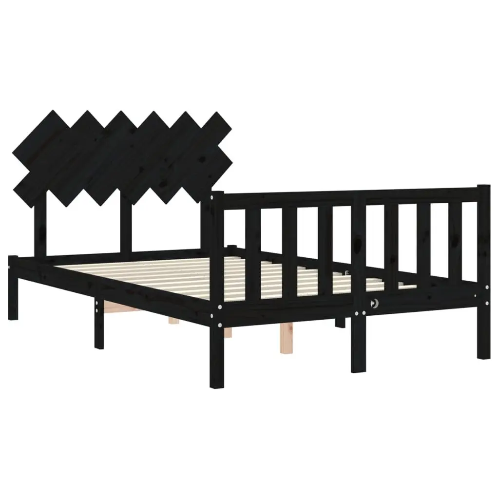 Solid Wood Bed Frame Black 135x190 cm Pine Wooden Bedroom Furniture Headboard