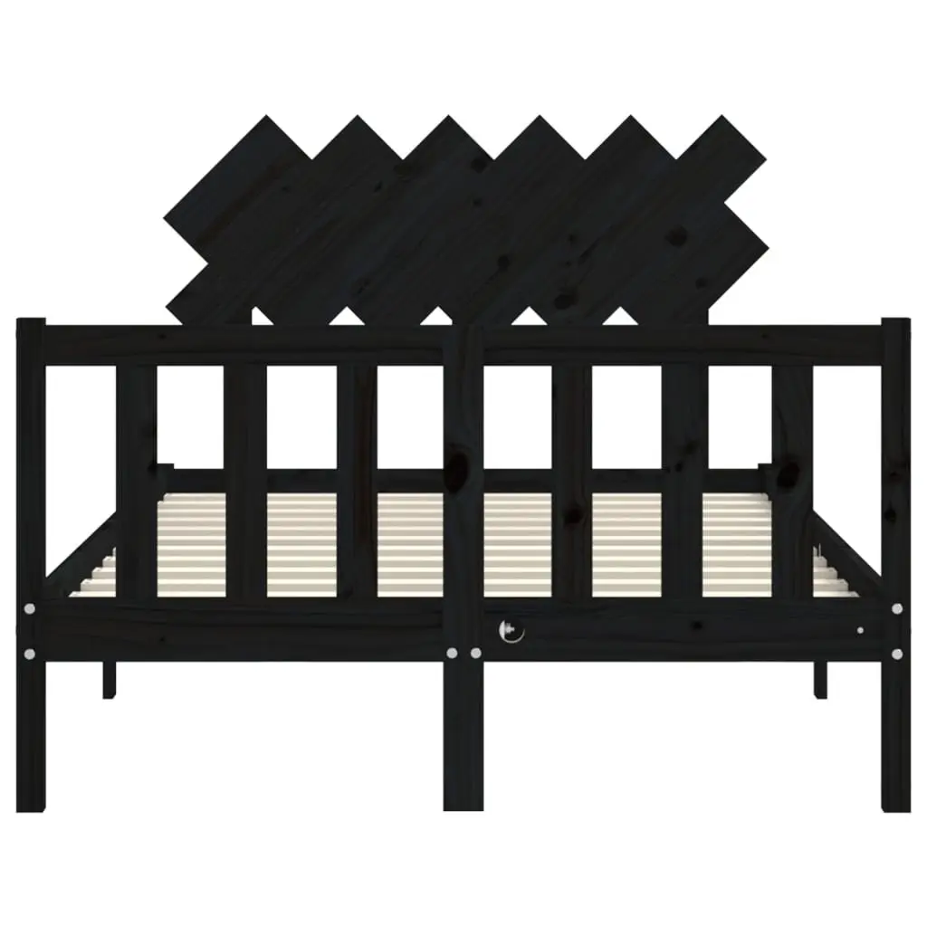 Solid Wood Bed Frame Black 135x190 cm Pine Wooden Bedroom Furniture Headboard