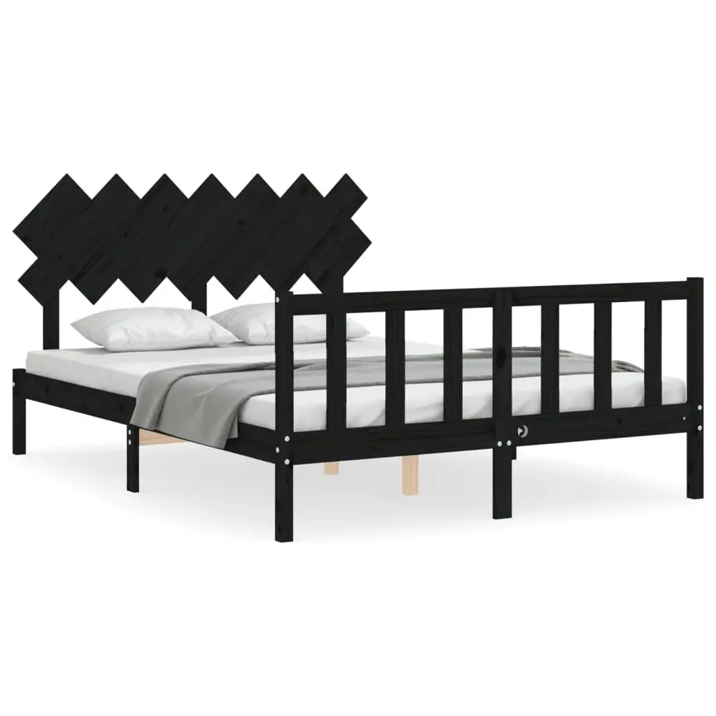 Pine Wood Bed Frame Black 150x200 cm with Headboard and Footboard for Bedroom Furniture