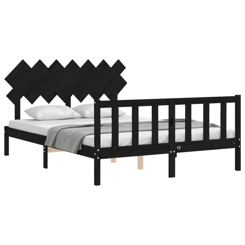 Pine Wood Bed Frame Black 150x200 cm with Headboard and Footboard for Bedroom Furniture