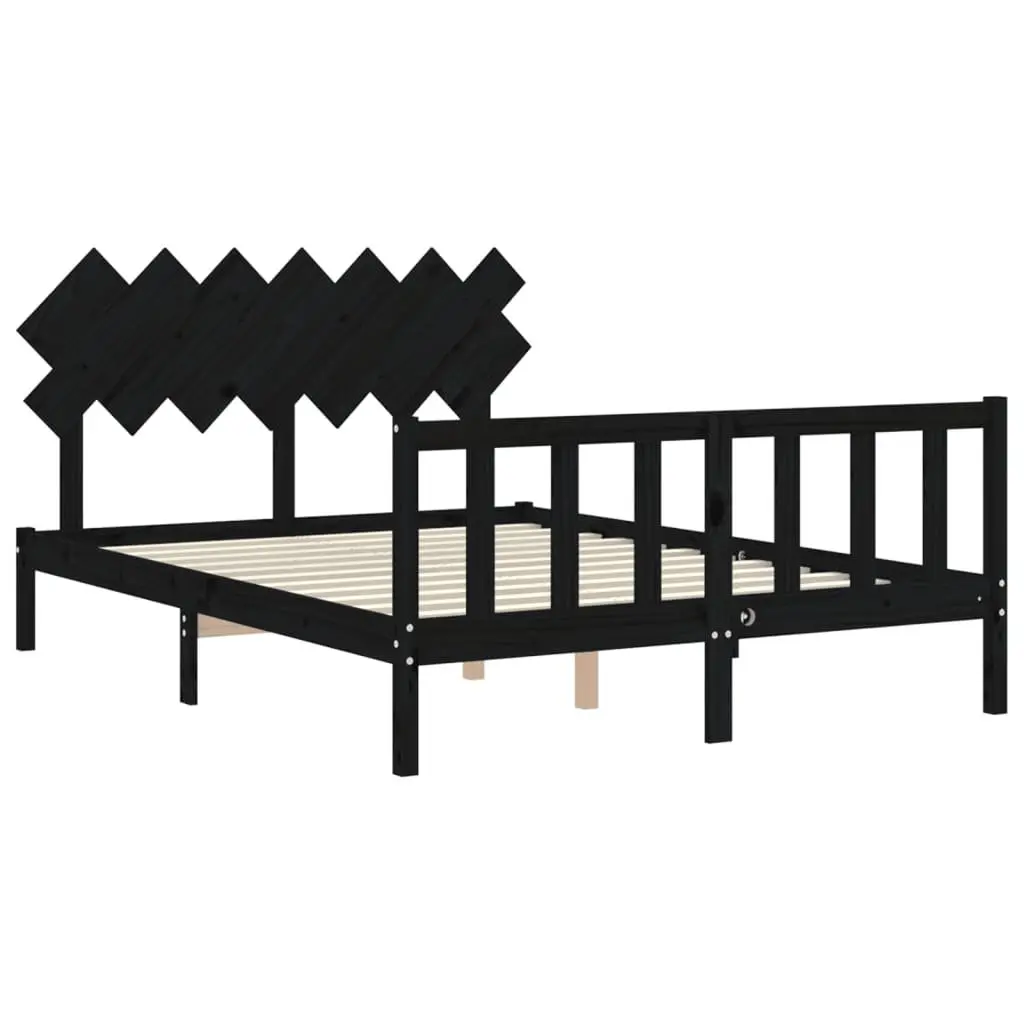 Pine Wood Bed Frame Black 150x200 cm with Headboard and Footboard for Bedroom Furniture