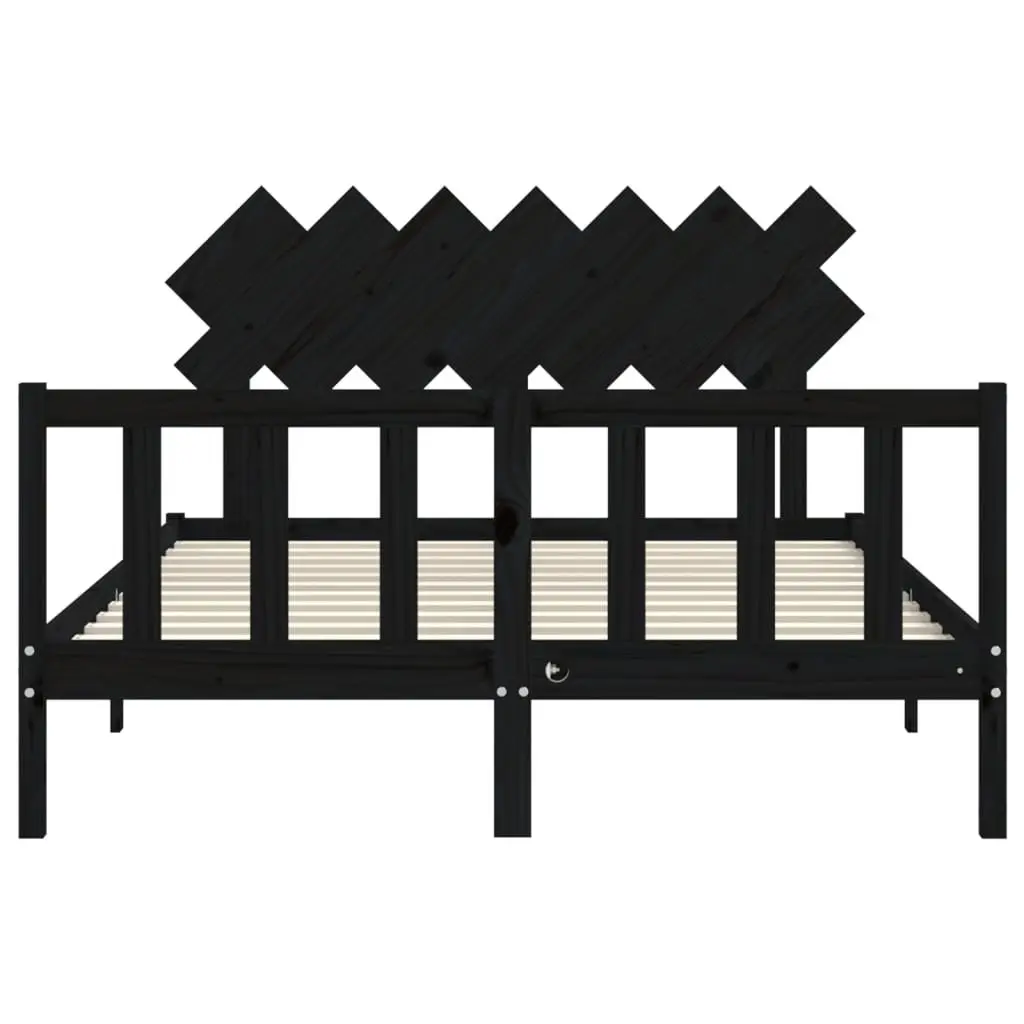 Pine Wood Bed Frame Black 150x200 cm with Headboard and Footboard for Bedroom Furniture
