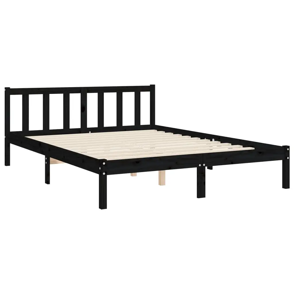 Pine Wood Bed Frame Black 150x200 cm with Headboard and Footboard for Bedroom Furniture