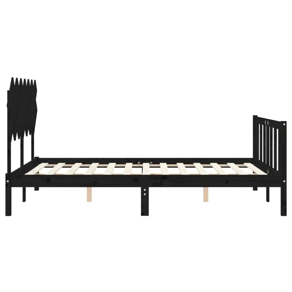 Pine Wood Bed Frame Black 150x200 cm with Headboard and Footboard for Bedroom Furniture