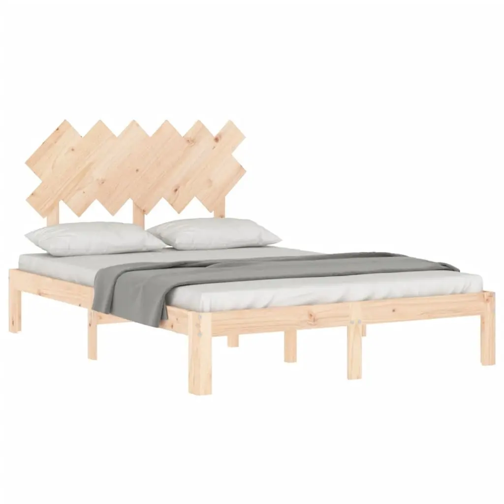 Solid Wood Bed Frame 135x190 cm Pine Wooden Bedroom Furniture with Headboard