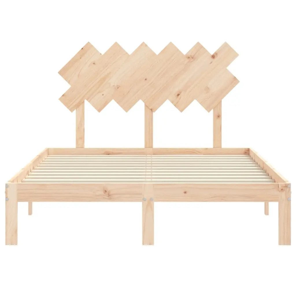 Solid Wood Bed Frame 135x190 cm Pine Wooden Bedroom Furniture with Headboard
