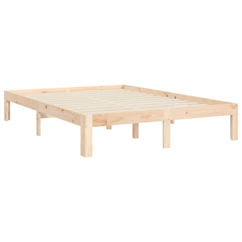 Solid Wood Bed Frame 135x190 cm Pine Wooden Bedroom Furniture with Headboard