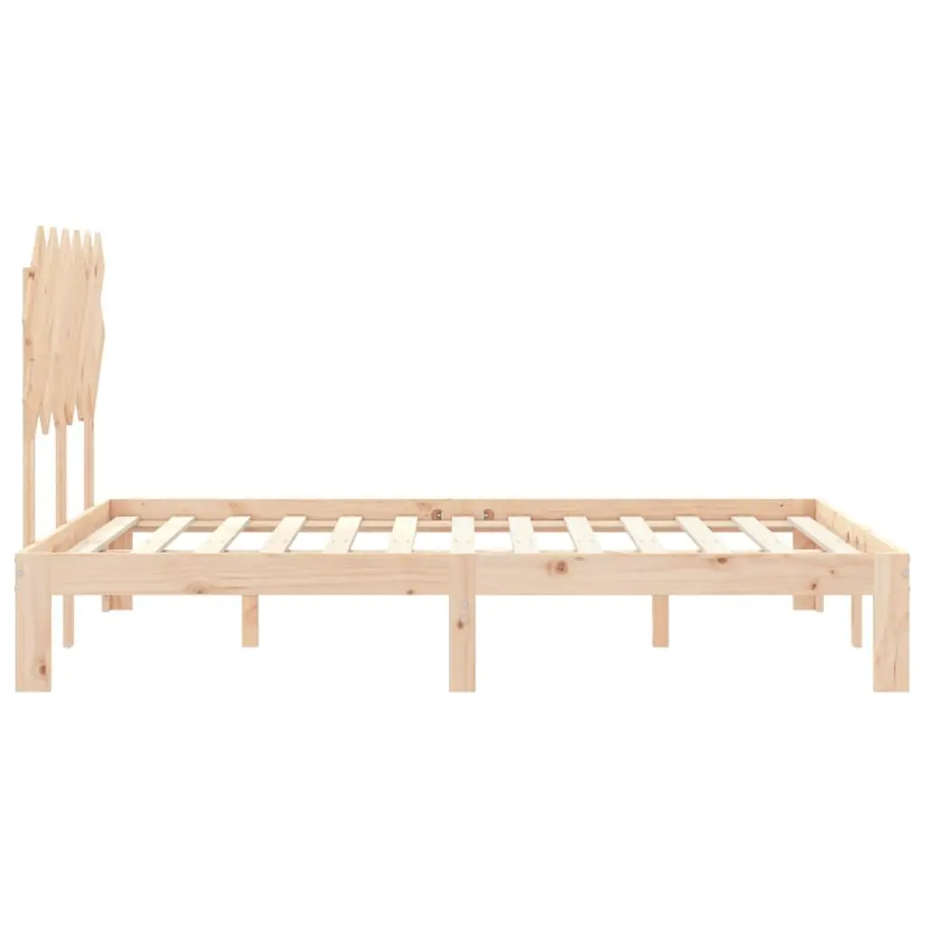 Solid Wood Bed Frame 135x190 cm Pine Wooden Bedroom Furniture with Headboard