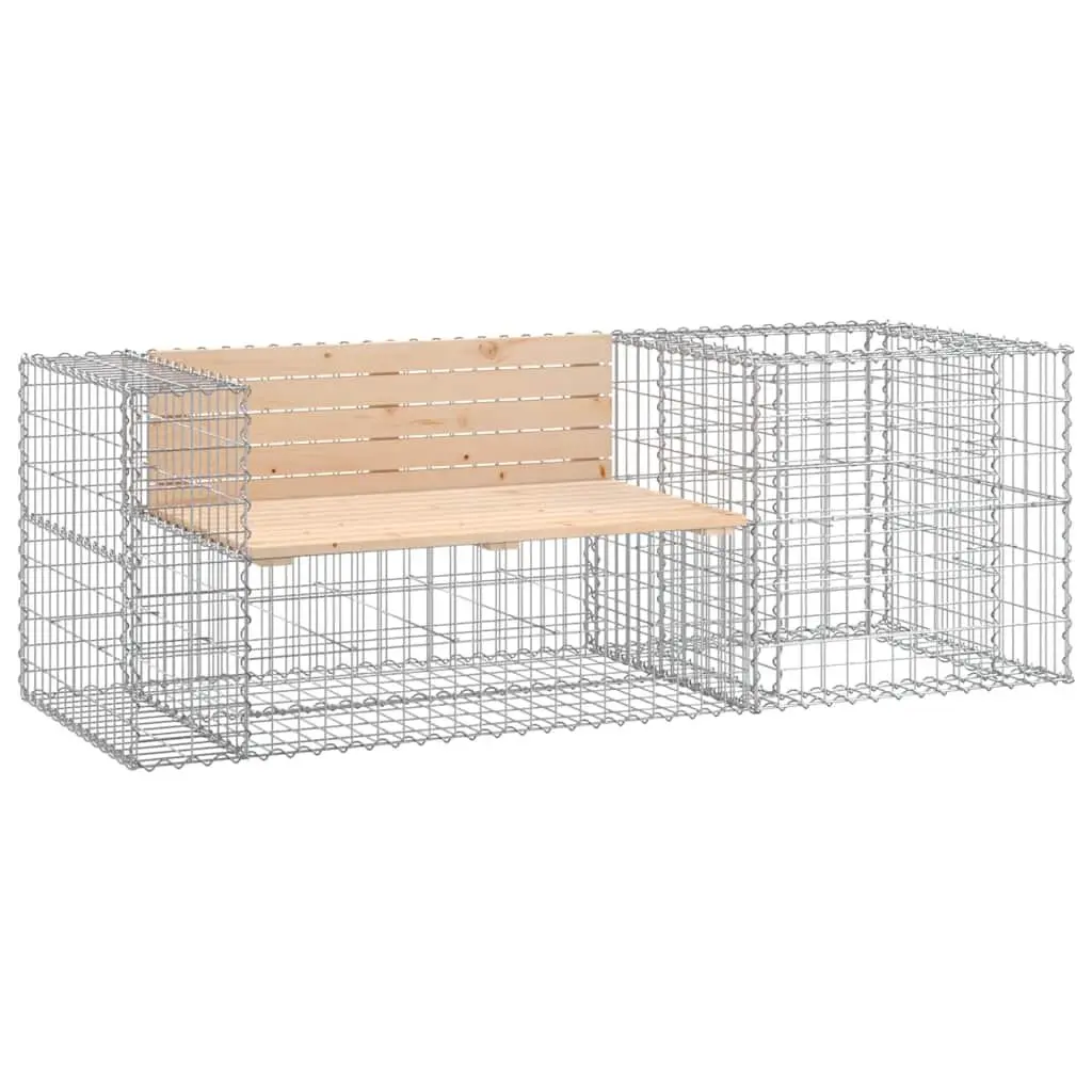 Garden Bench Solid Pinewood with Galvanised Steel Gabion Basket Base Outdoor Brown