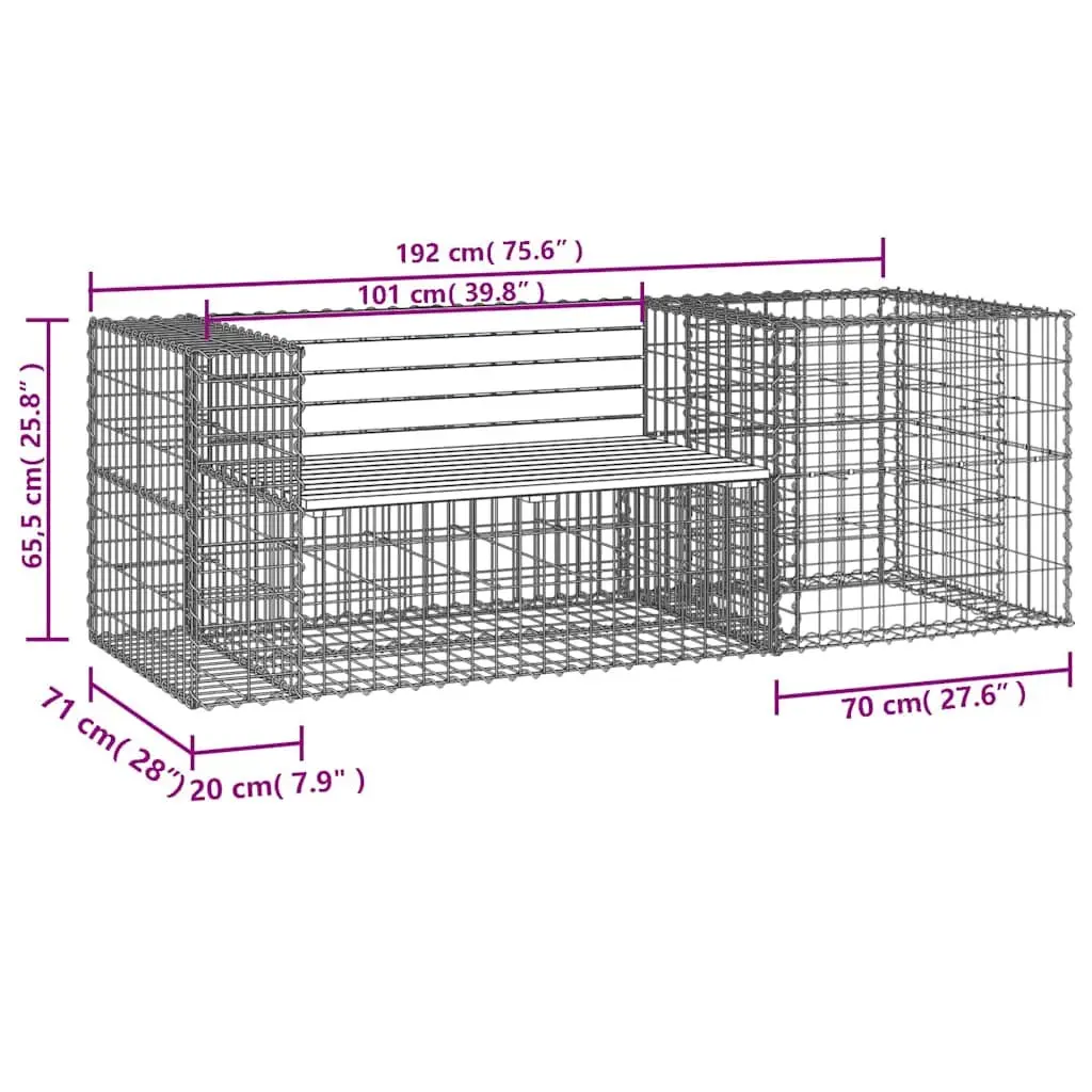 Garden Bench Solid Pinewood with Galvanised Steel Gabion Basket Base Outdoor Brown