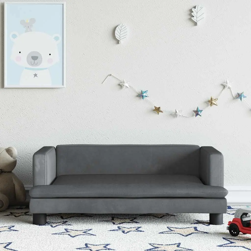 Kids Sofa Velvet Grey 80x45x30cm Padded Pine Wood Frame