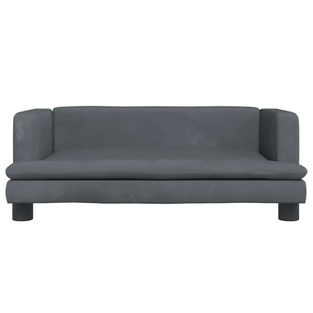 Kids Sofa Velvet Grey 80x45x30cm Padded Pine Wood Frame