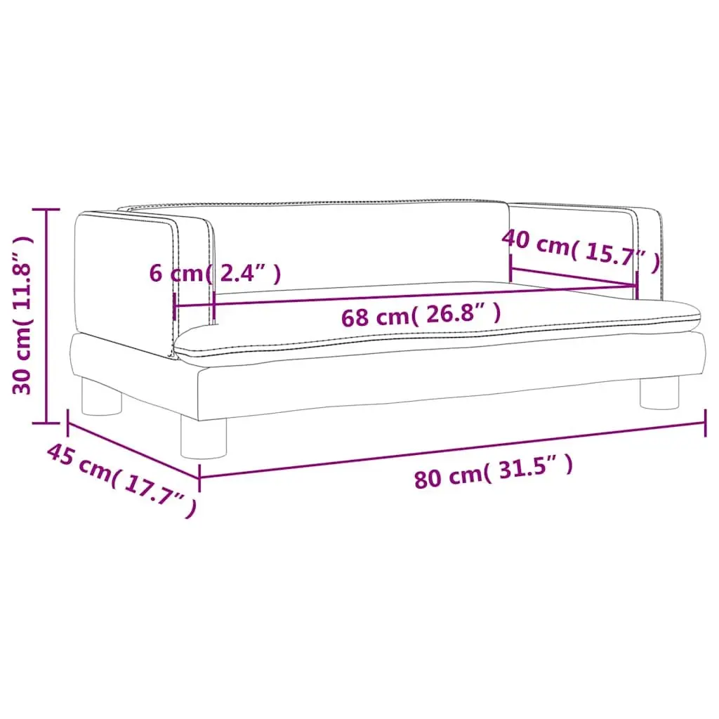 Kids Sofa Velvet Grey 80x45x30cm Padded Pine Wood Frame