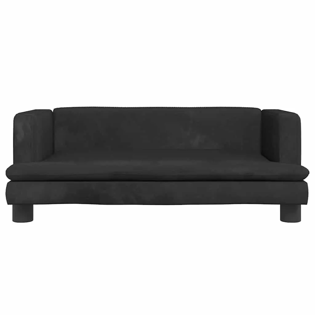Kids Sofa Velvet Padded Small Black Solid Pine Wood Frame