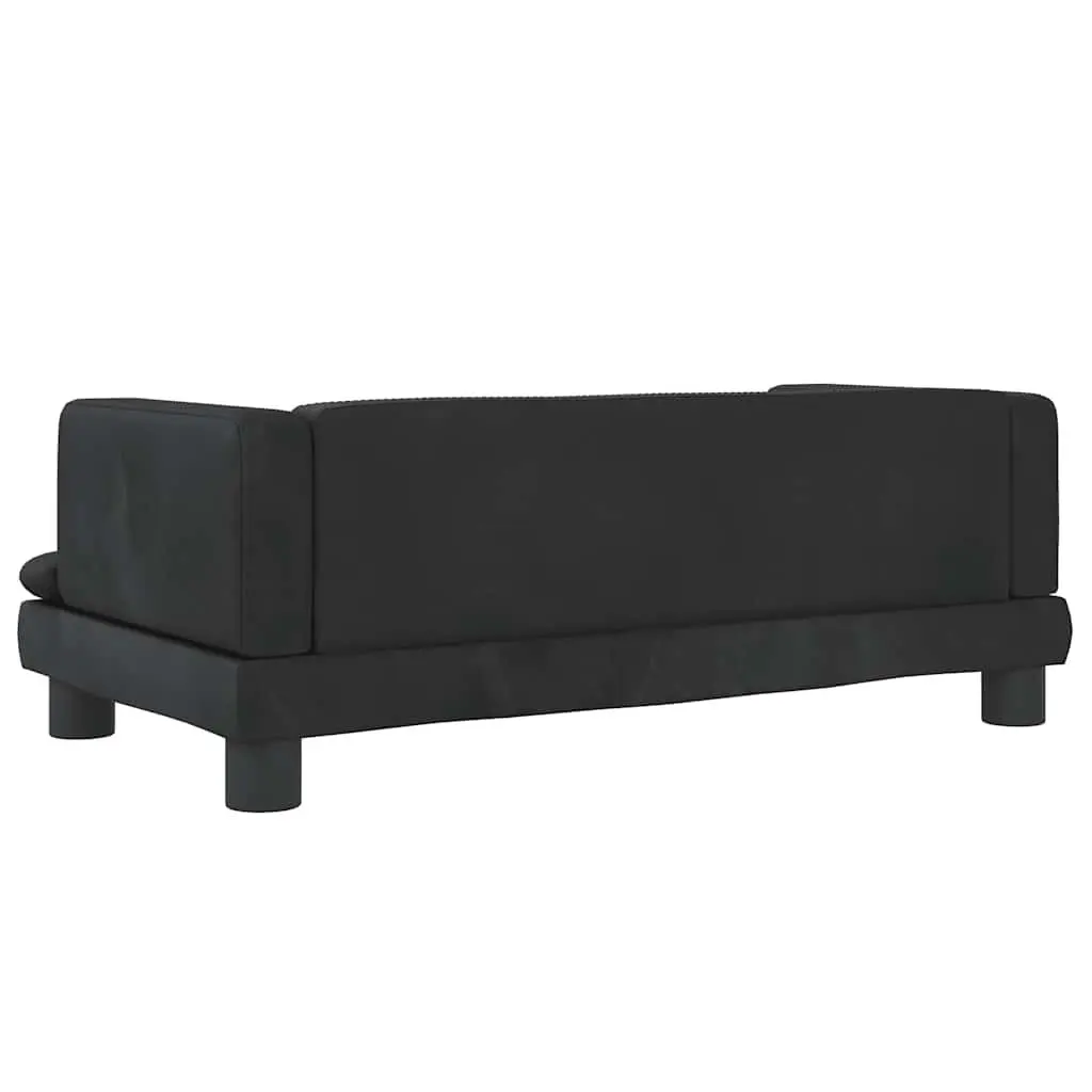 Kids Sofa Velvet Padded Small Black Solid Pine Wood Frame