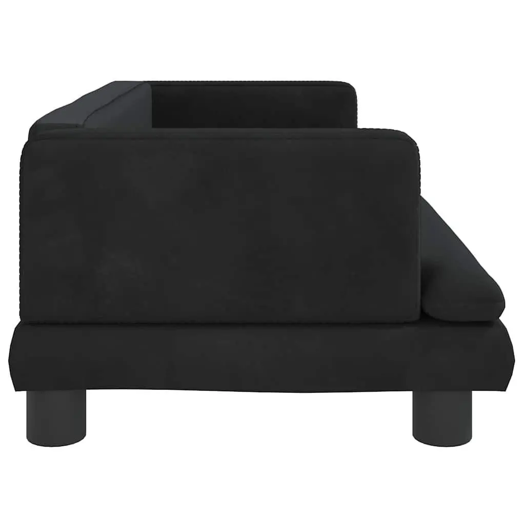Kids Sofa Velvet Padded Small Black Solid Pine Wood Frame
