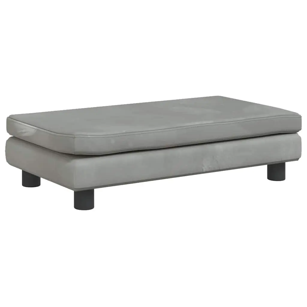 Kids Sofa Velvet Padded Light Grey with Footstool Pine Wood Frame