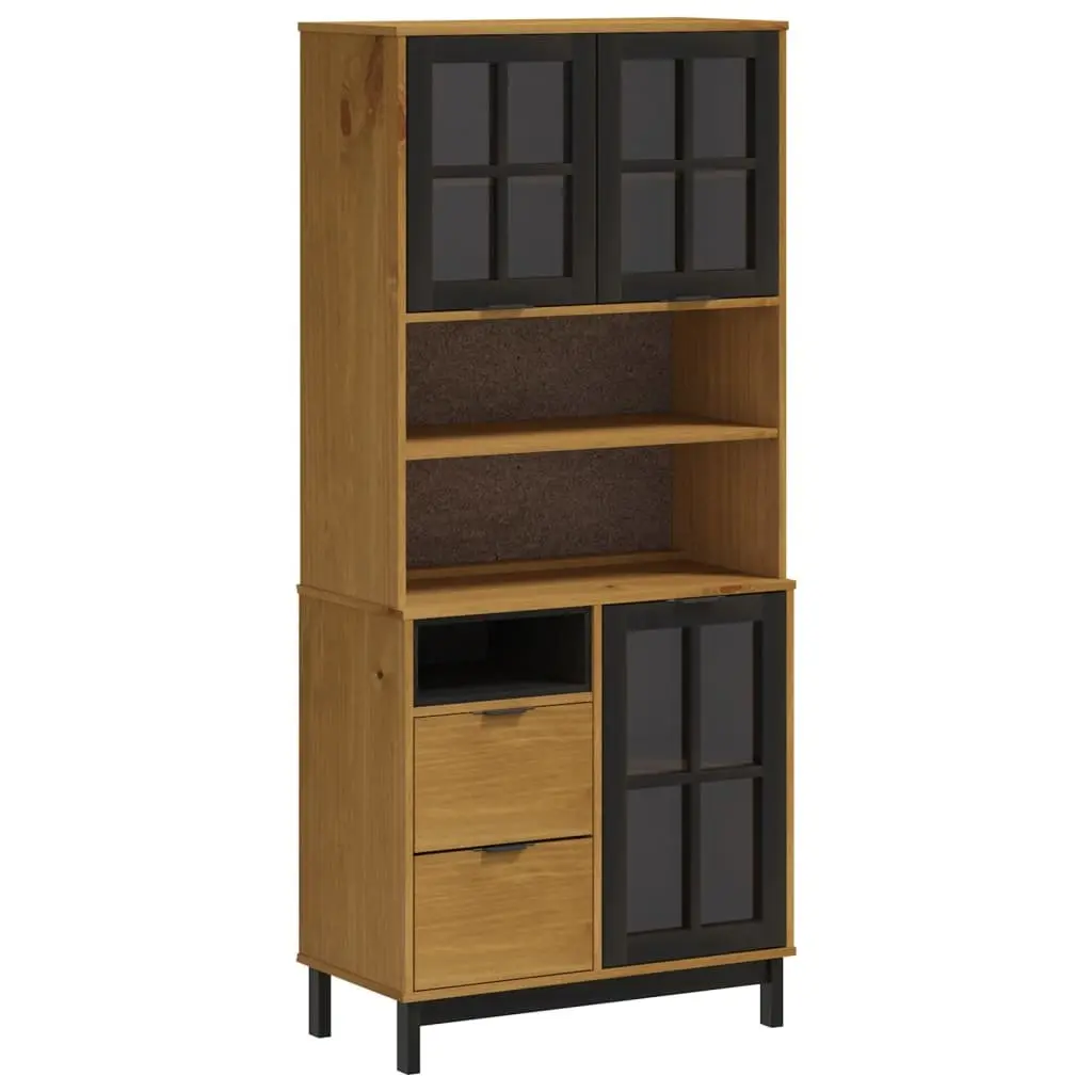 Highboard Storage Cabinet with Glass Doors Shelves Drawers Solid Pine Wood