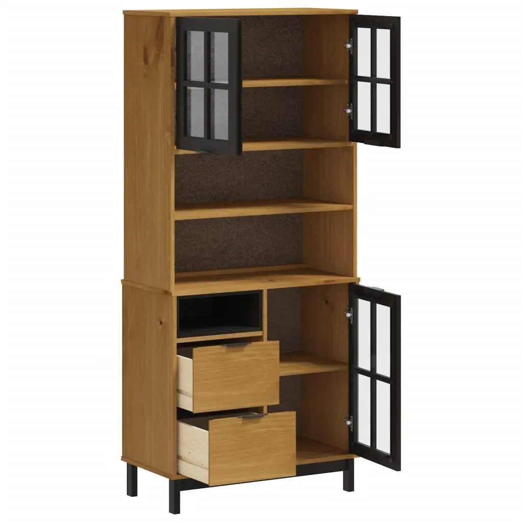 Highboard Storage Cabinet with Glass Doors Shelves Drawers Solid Pine Wood