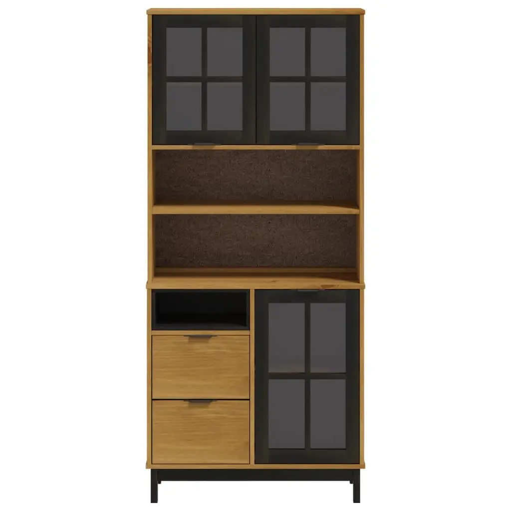 Highboard Storage Cabinet with Glass Doors Shelves Drawers Solid Pine Wood
