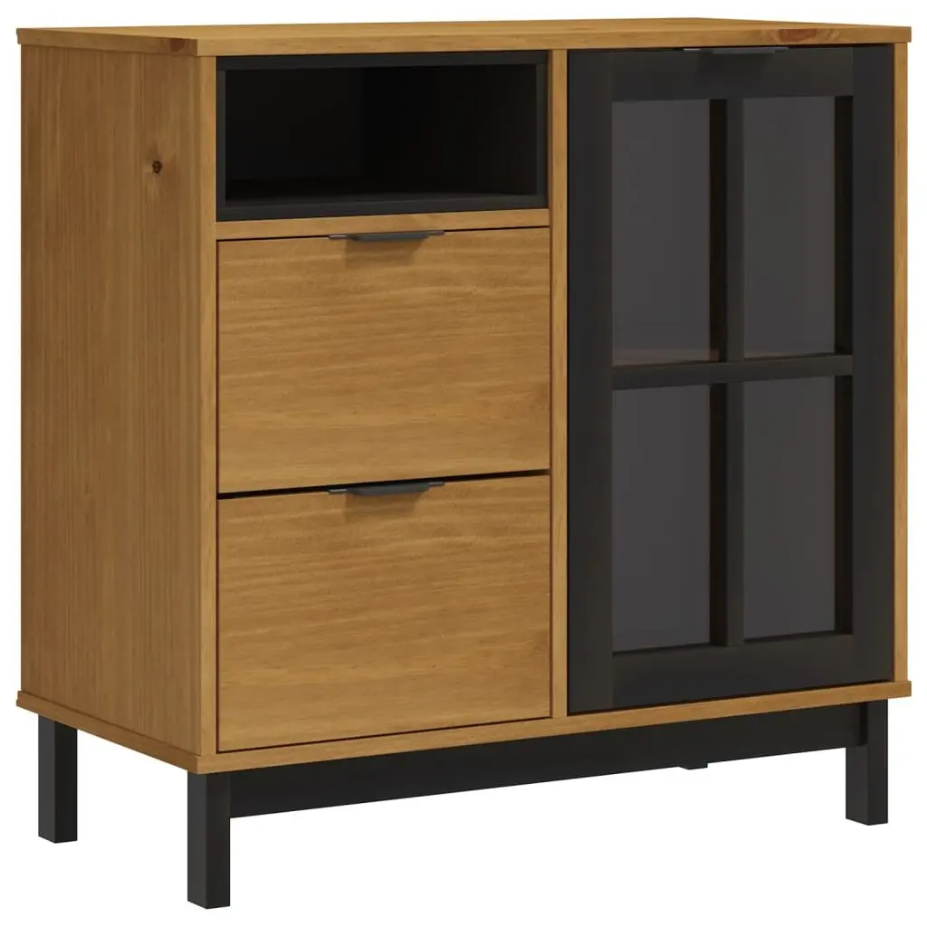 Highboard Storage Cabinet with Glass Doors Shelves Drawers Solid Pine Wood