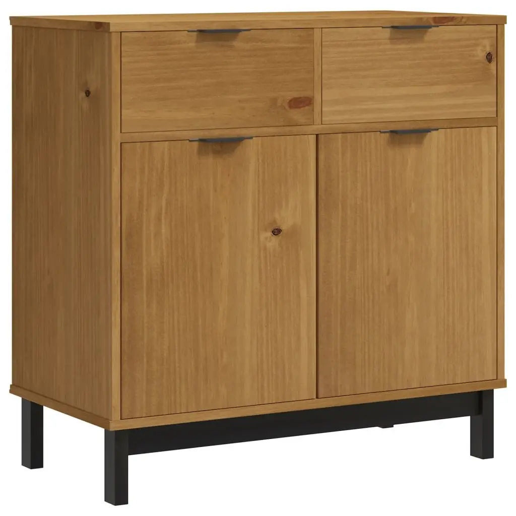 Highboard with Glass Doors Brown Solid Wood Storage Cabinet Shelves Drawers