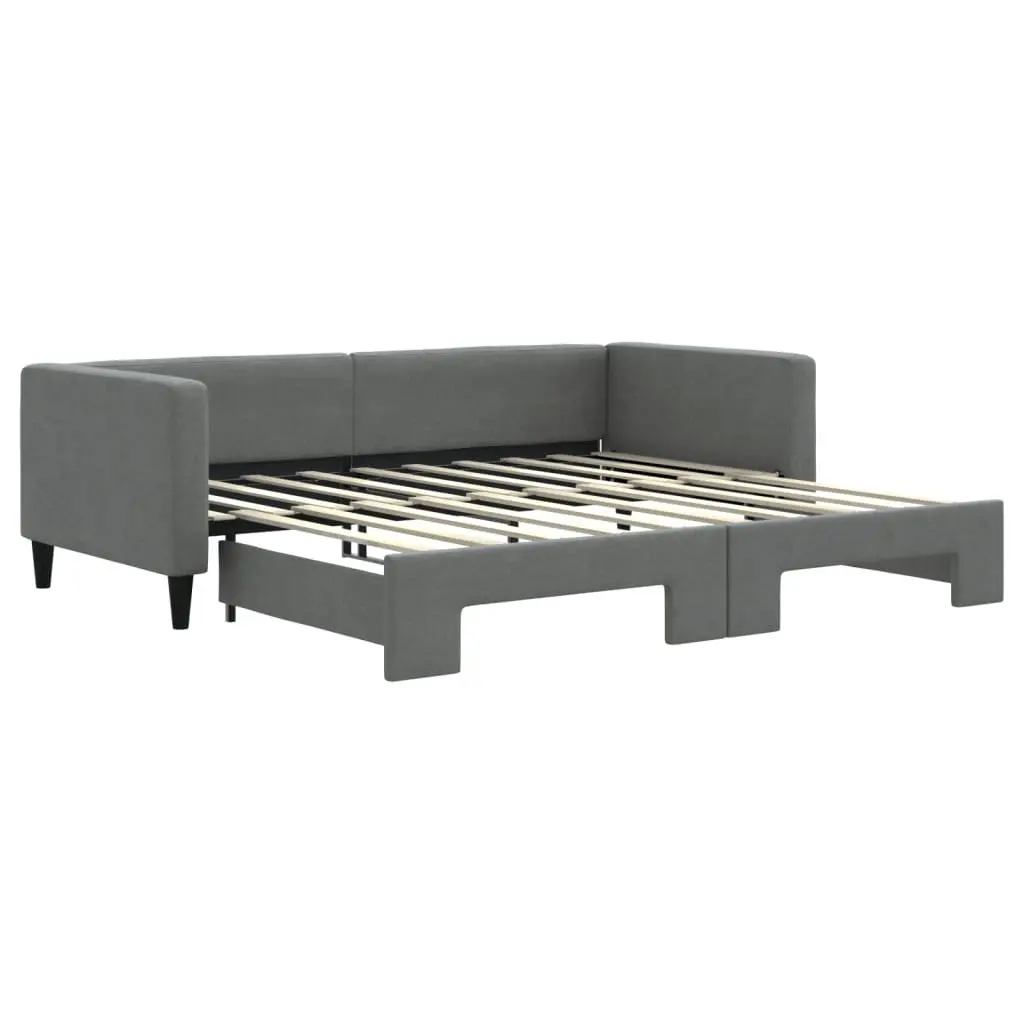Daybed with Trundle Fabric Upholstery Wooden and Metal Frame Grey 90x190 cm