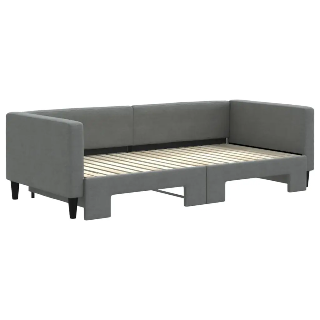 Daybed with Trundle Fabric Upholstery Wooden and Metal Frame Grey 90x190 cm