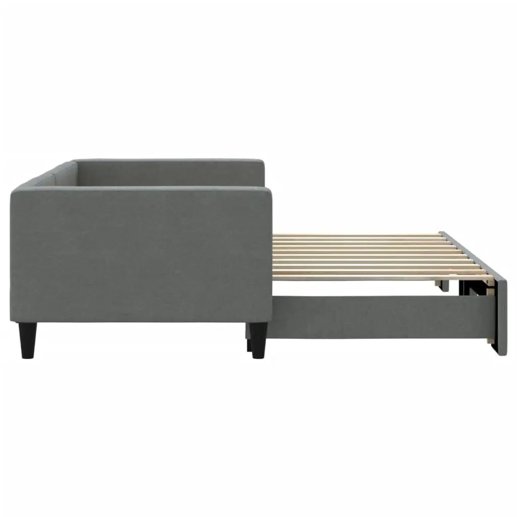 Daybed with Trundle Fabric Upholstery Wooden and Metal Frame Grey 90x190 cm