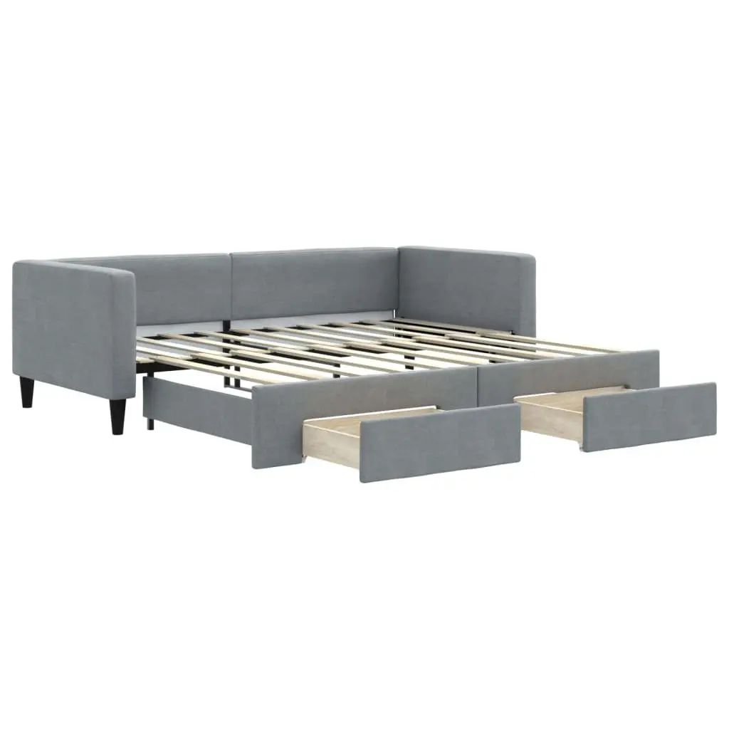 Daybed Sofa Bed with Trundle and Storage Drawers Wooden and Metal 90x190cm Grey