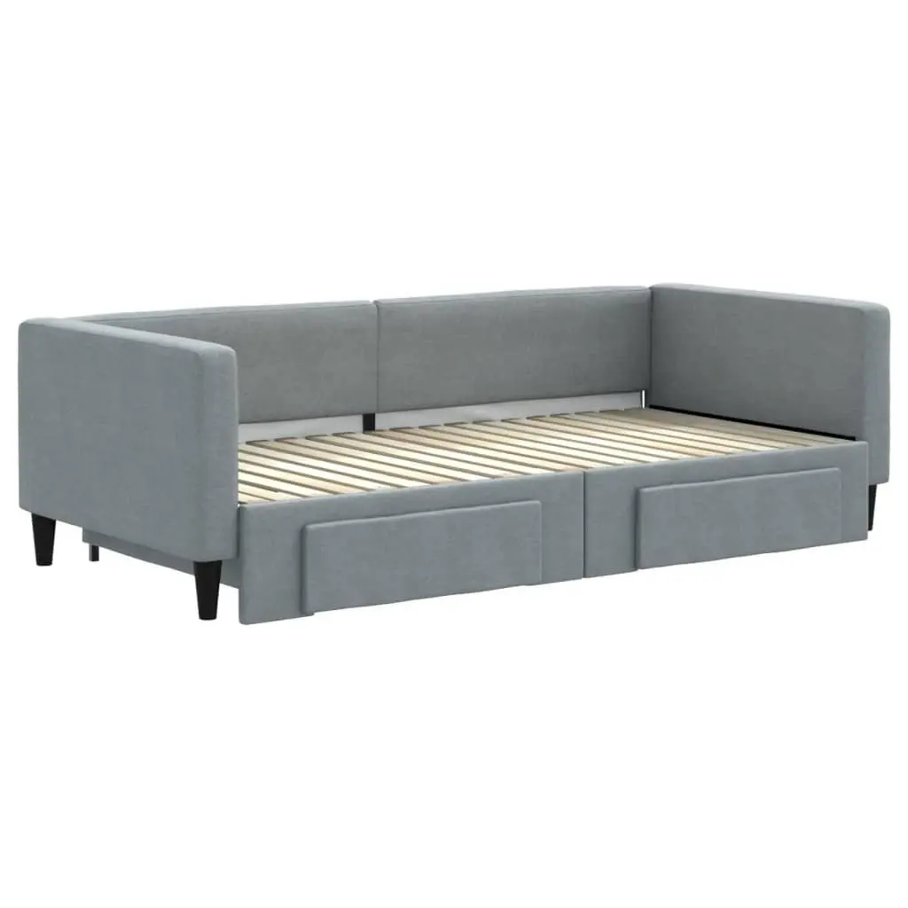 Daybed Sofa Bed with Trundle and Storage Drawers Wooden and Metal 90x190cm Grey