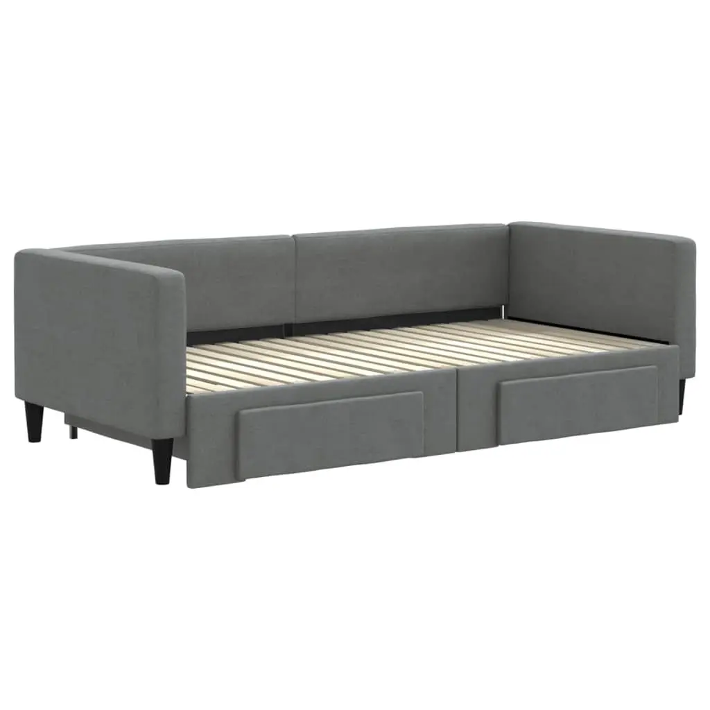 Daybed with Trundle Bed and Storage Drawers Wood and Metal Frame 90x190cm Grey