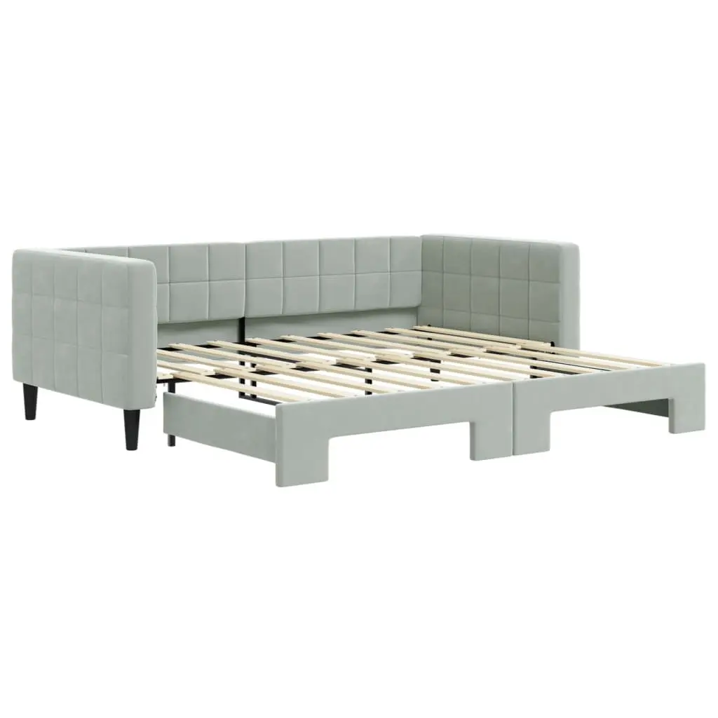 Daybed with Trundle Wooden and Metal Frame 90x190cm Grey Velvet