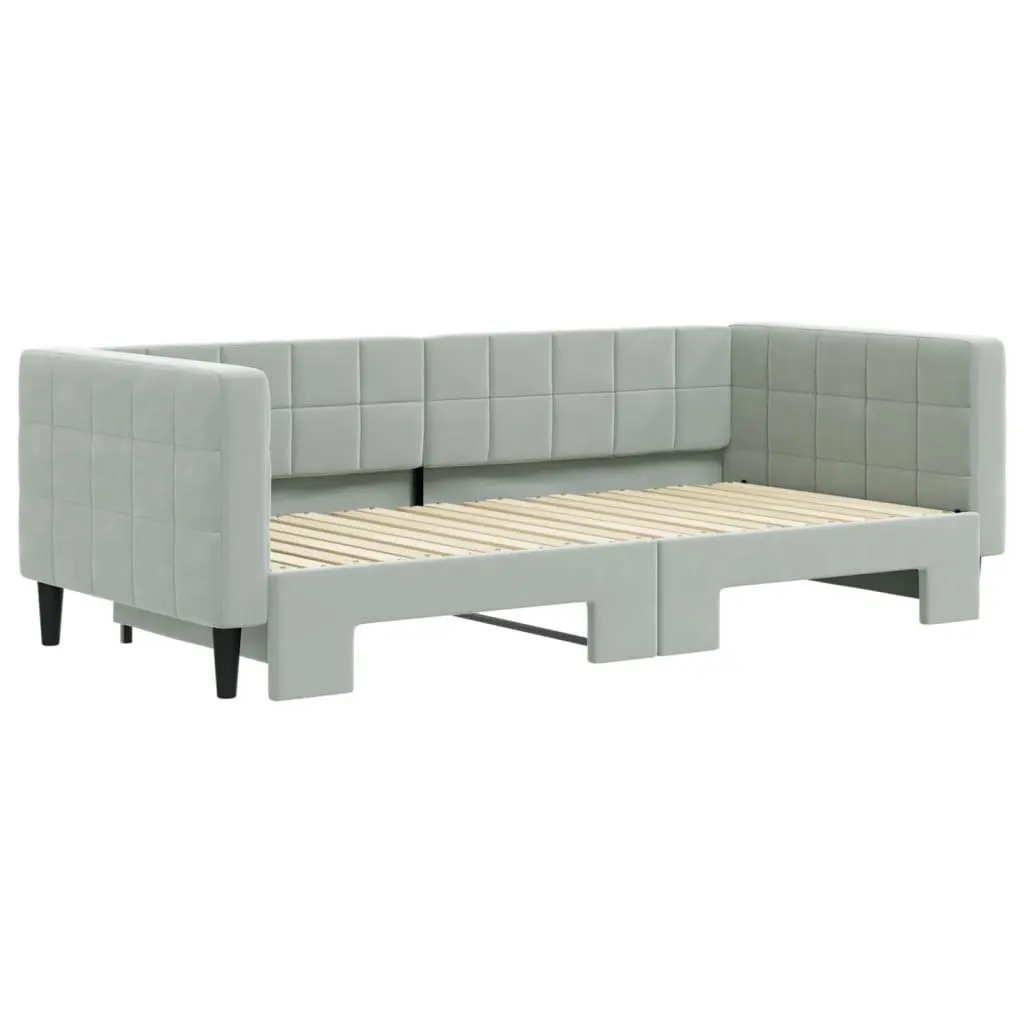 Daybed with Trundle Wooden and Metal Frame 90x190cm Grey Velvet