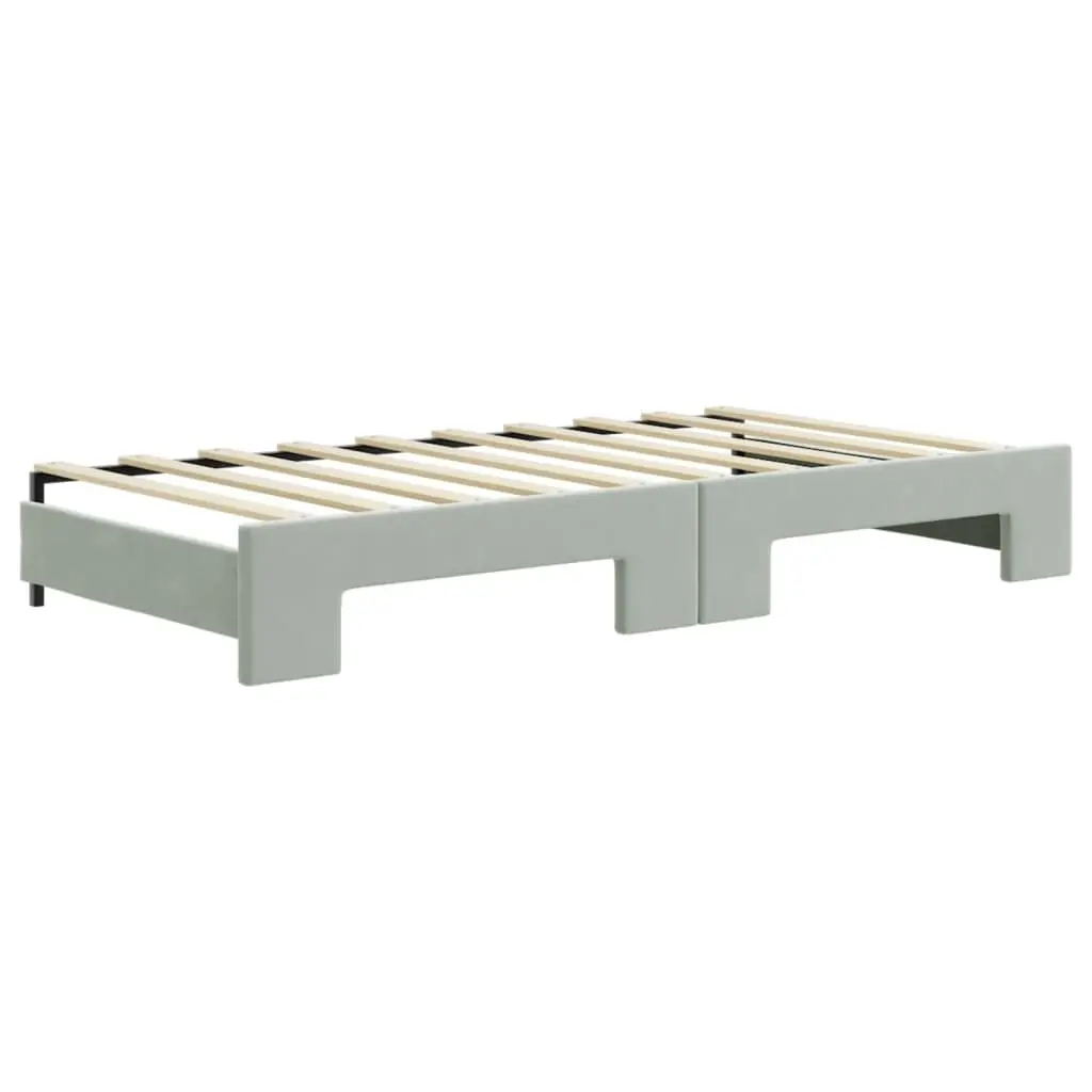 Daybed with Trundle Wooden and Metal Frame 90x190cm Grey Velvet
