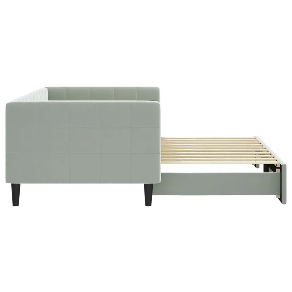 Daybed with Trundle Wooden and Metal Frame 90x190cm Grey Velvet