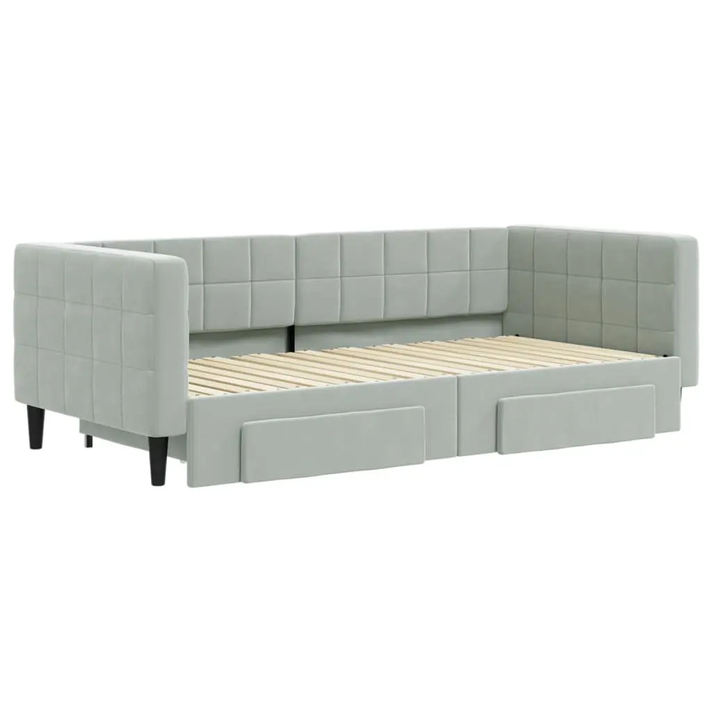 Daybed with Trundle and Storage Drawers Wood and Metal 90x190 cm Grey Velvet