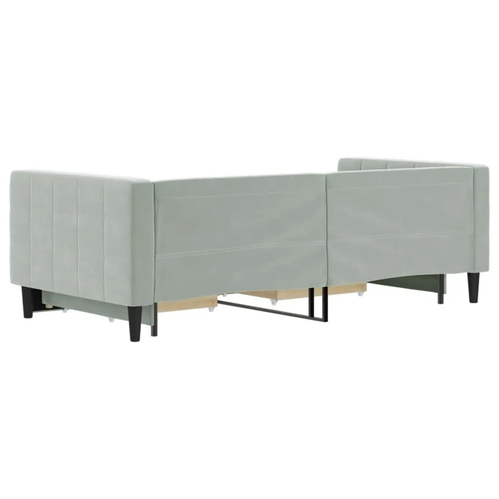 Daybed with Trundle and Storage Drawers Wood and Metal 90x190 cm Grey Velvet