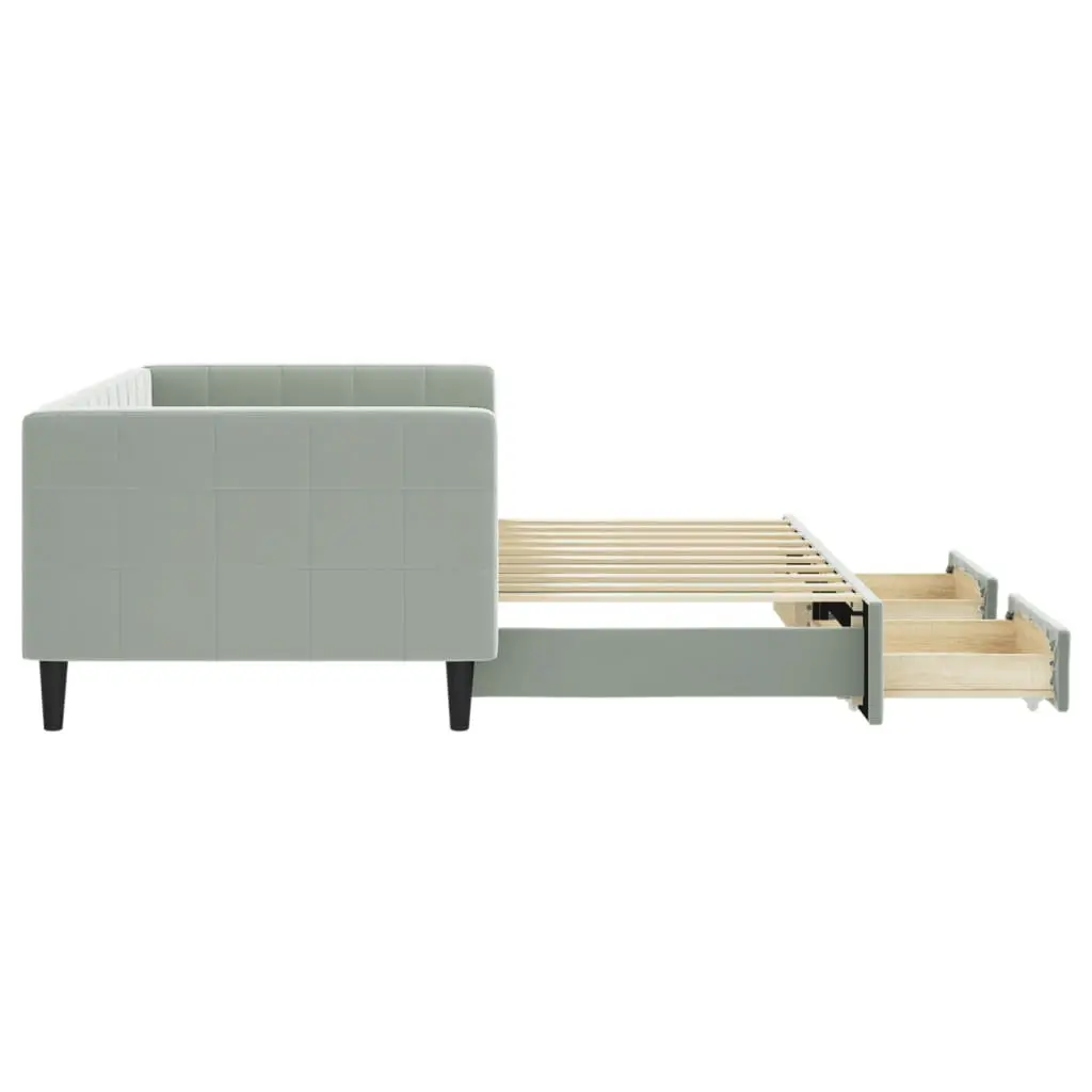 Daybed with Trundle and Storage Drawers Wood and Metal 90x190 cm Grey Velvet