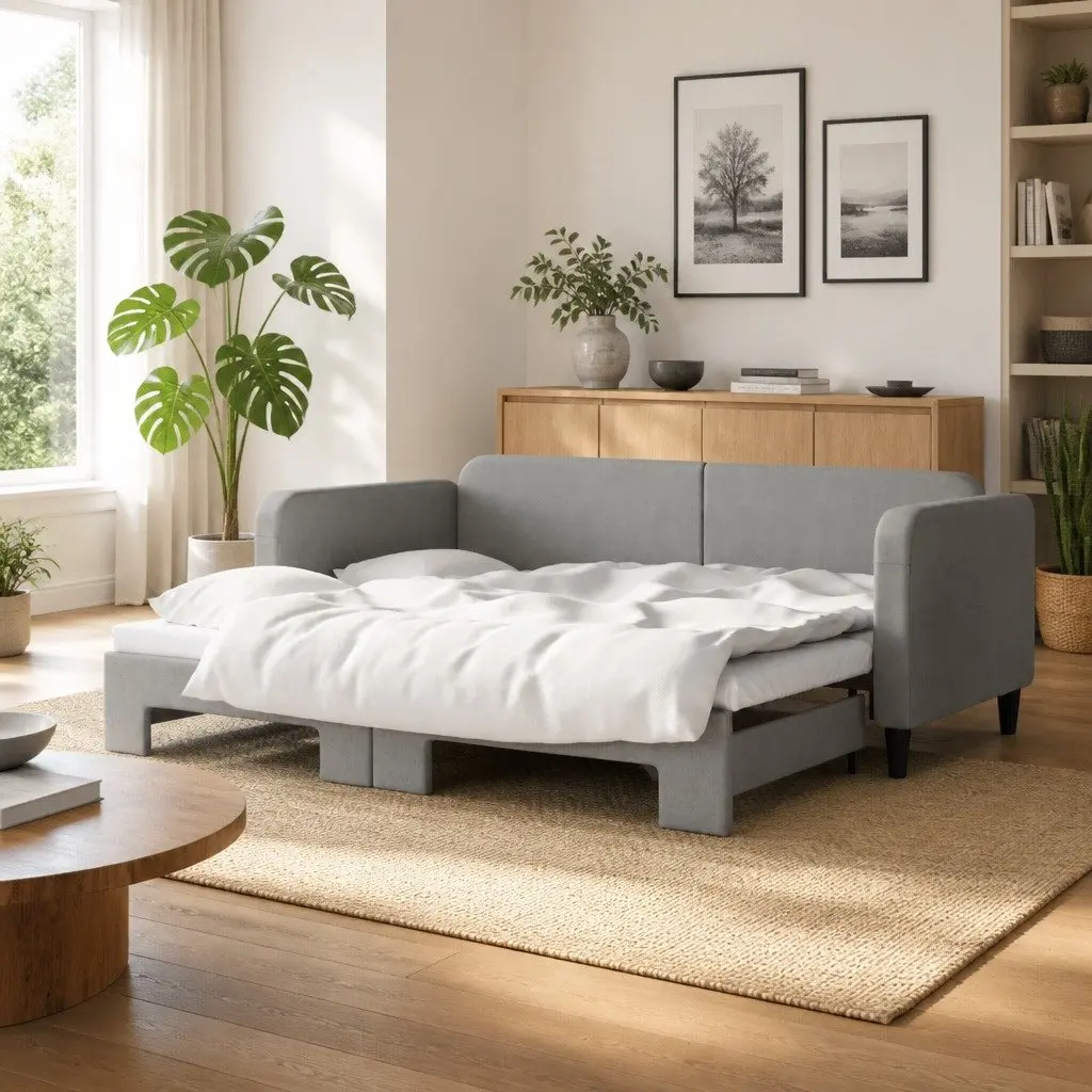 Daybed Sofa Bed with Trundle Wooden and Metal Frame 90 x 190 cm Grey
